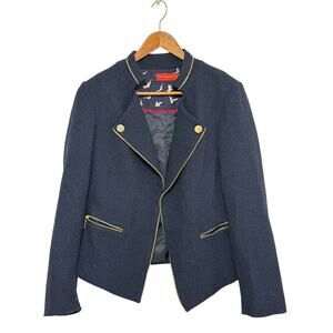 Lorenza Blau Lined Blazer 30 Navy Blue Gold Zip Trim Classic Preppy Coastal